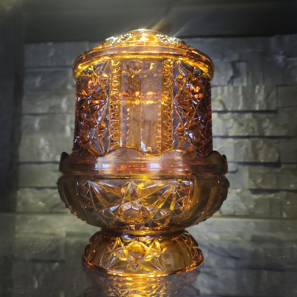 Indiana Glass Other - Vintage Indiana Glass Amber Stars And Bars Two Piece Fairy Lamp